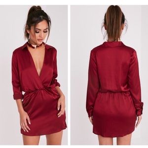 Pretty little thing  Burgundy  Silky Shirt Dress